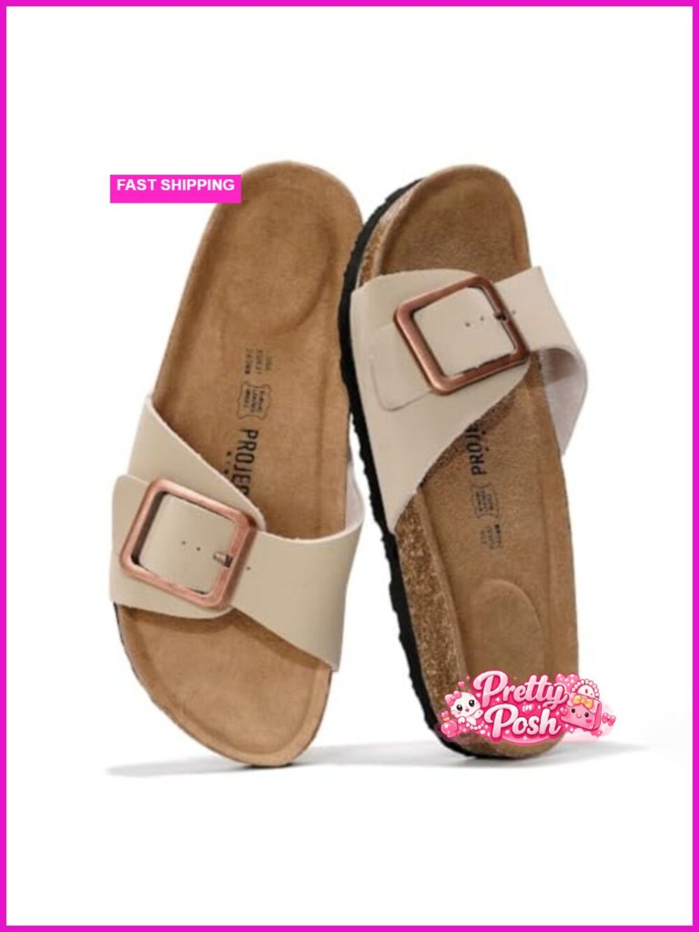 100% Genuine Leather Slide Sandals Cork Footbed Comfort Slides